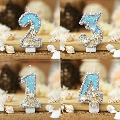 ElekFX 7th Birthday Candle with Beach Starfish Sequins