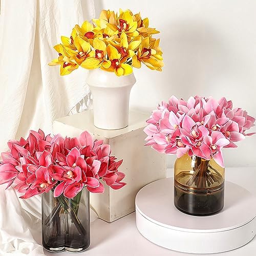 XIYUAN Artificial Cymbidium Orchids 12 Bunches Orange