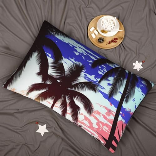 Soft Breathable Pillowcases with Envelope Closure Blue and White Palm Trees Design