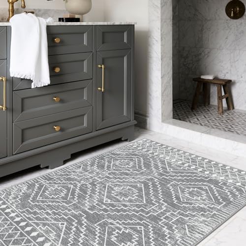 Wonnitar Moroccan 3x5 Area Rug Gray Washable Non-Slip