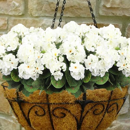 8 Pcs Artificial White Geraniums for Garden Home Decor