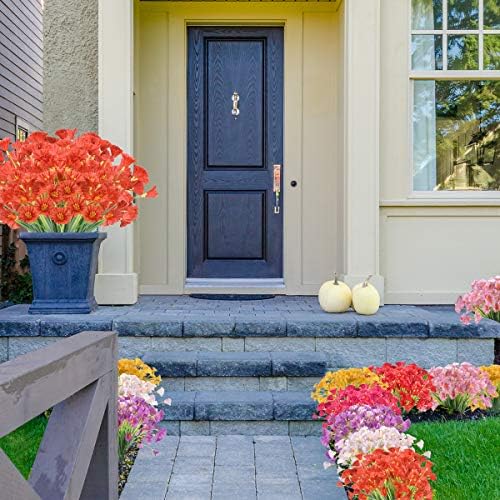 ZEOSTARO Artificial Flowers 12 Bundles UV Resistant Orange