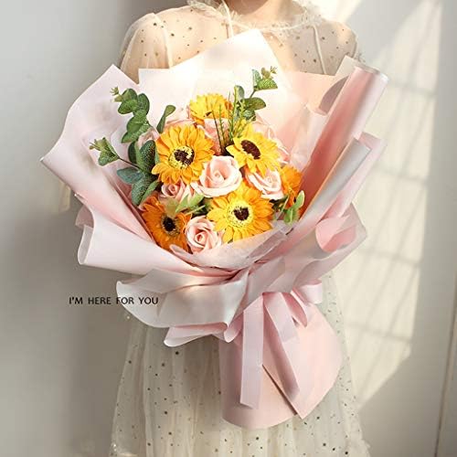 Realistic Artificial Orange Sunflower Bouquet with Carry Bag