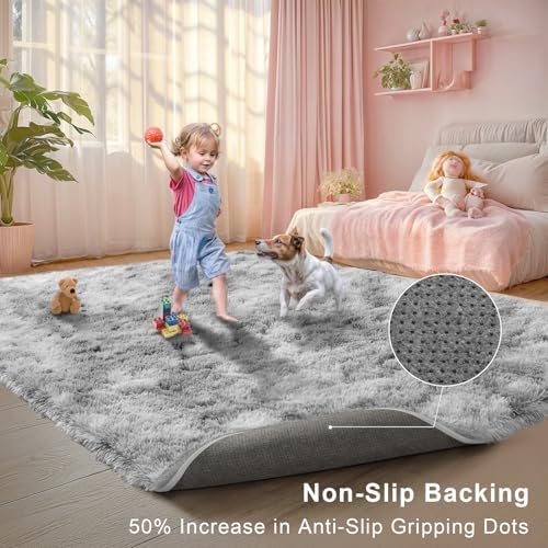Blivonta 3x5 Shaggy Entryway Rug - Non Slip Tie Dyed Grey