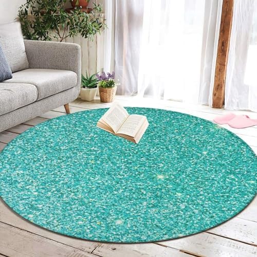 Meaudiwes Teal Blue Flannel Rug Non-Slip Round Mat