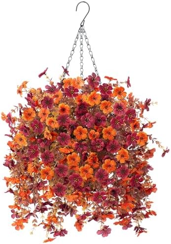 Ammyoo Autumn Hanging Fake Flower Basket with Daisy and Leaves