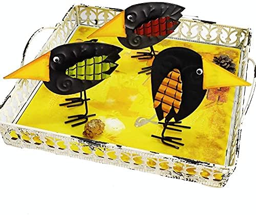 K KILIPES Rustic Metal Raven Statue Fall Decor