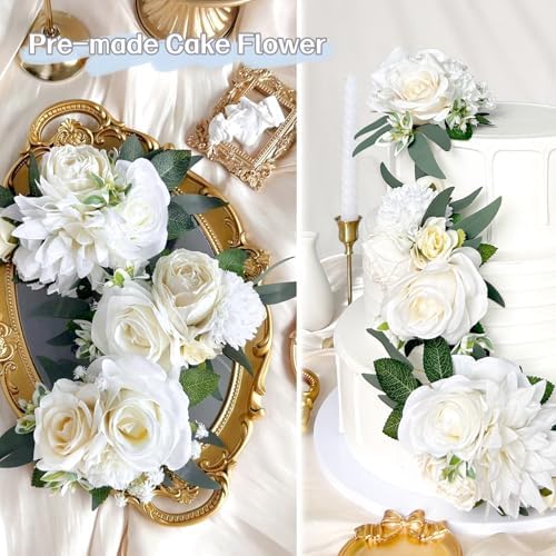 3PCS Ivory White Silk Flowers Wedding Cake Decorations