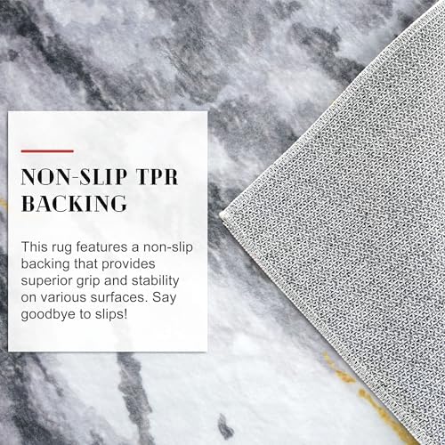 Modern Abstract 3x5 Area Rug Marble Grey White