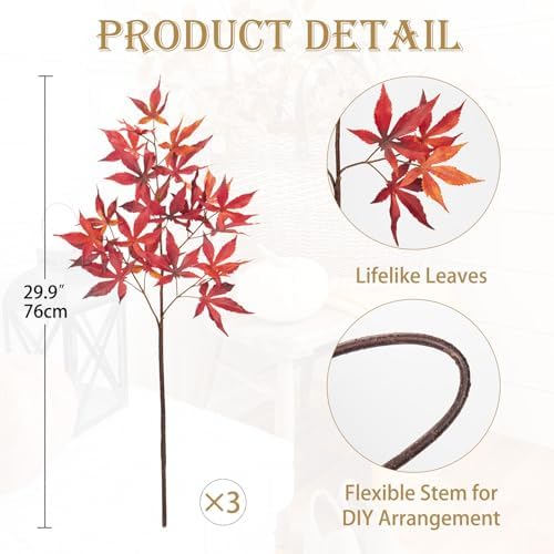 3Pcs Artificial Maple Leaf Branches for Fall Decor