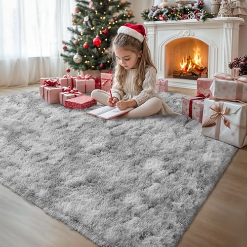 Blivonta 3x5 Shaggy Entryway Rug - Non Slip Tie Dyed Grey