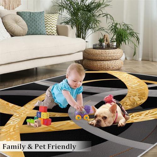 BSIKIE Black and Gold Geometric Area Rug 5x7ft