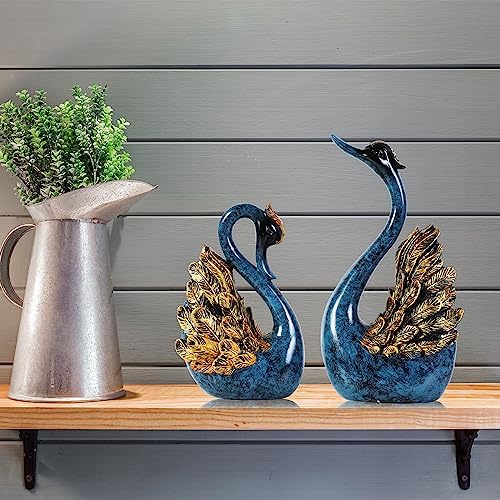 CECKQUE 2pcs Swan Statues Couple Home Decor Blue
