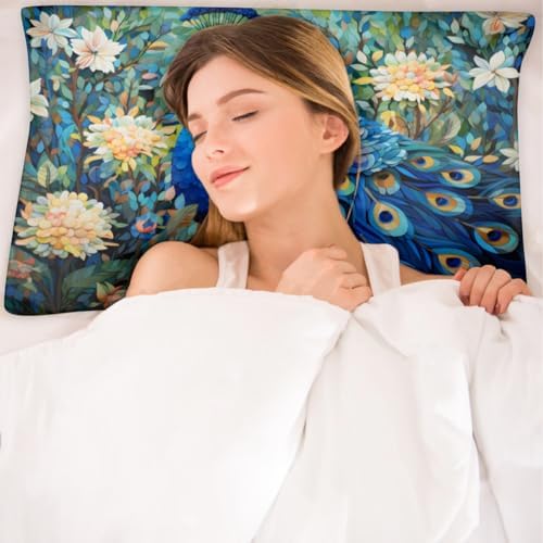 GzLeyigou Peacock Satin Pillowcase 20x30in Queen Size
