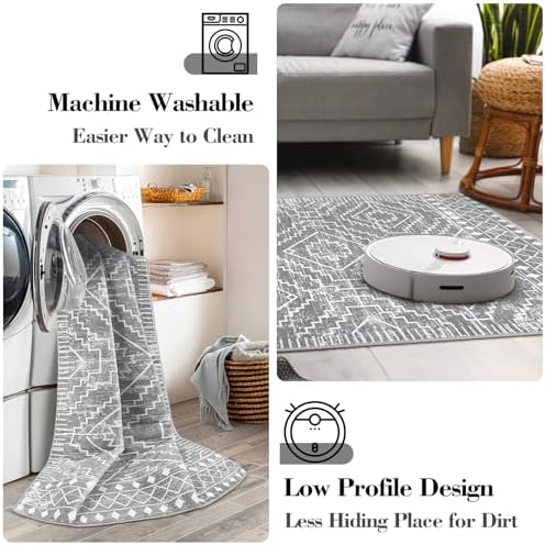 Wonnitar Moroccan 3x5 Area Rug Gray Washable Non-Slip