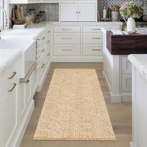 Boho Kitchen Rug 2x43 Tan Cream Reversible