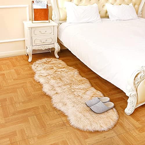 Faux Fur Sheepskin Rug Soft Fluffy Plush 2x6 ft White Yellow