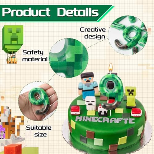 TNT Number 9 Birthday Candle - Dynamite Themed Green Cake Topper
