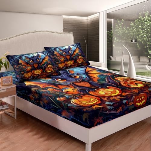 Manfei Jungle Dragon Bed Sheet Set Fall Halloween Pumpkin Deep Pocket Twin