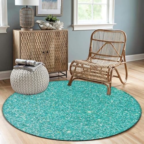 Meaudiwes Teal Blue Flannel Rug Non-Slip Round Mat