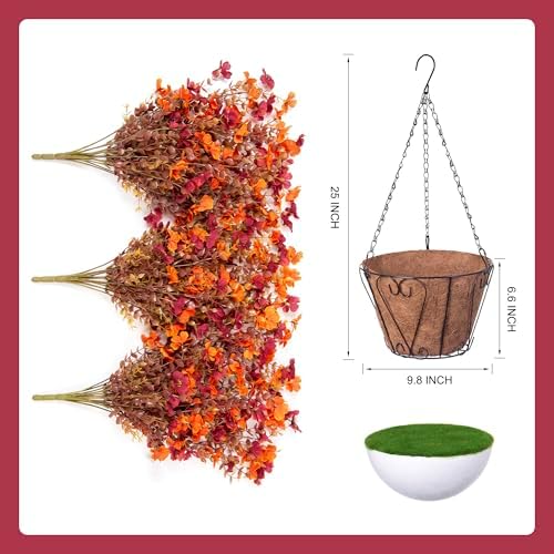 Ammyoo Autumn Hanging Fake Flower Basket with Daisy and Leaves
