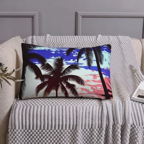Soft Breathable Pillowcases with Envelope Closure Blue and White Palm Trees Design