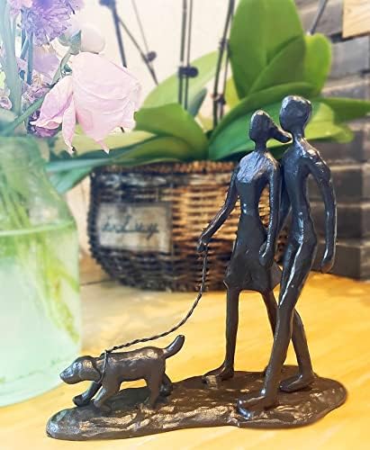 Romantic Couple and Dog Cast Iron Sculpture