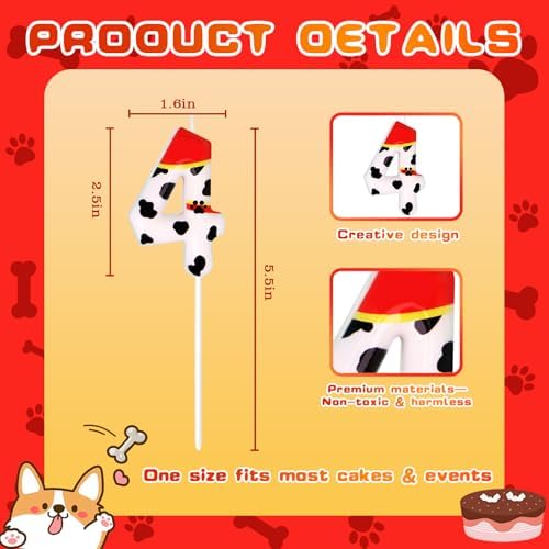 Candsun Dog Paw Birthday Candles - Number 4 Red