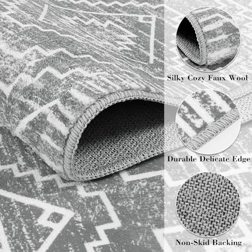 Wonnitar Moroccan 3x5 Area Rug Gray Washable Non-Slip