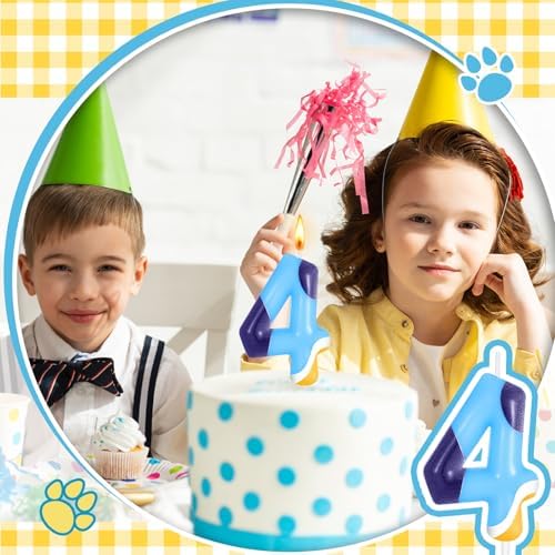 HIYZI Blue Dog Paw Birthday Candle Decorations Number 4