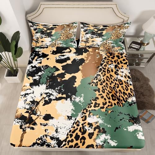 Manfei Leopard Print Bed Sheet Set Twin with Pillowcase