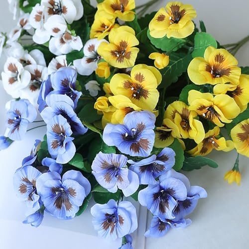 2 PCS Artificial Pansy Bushes with Green Leaves Faux Silk Plants