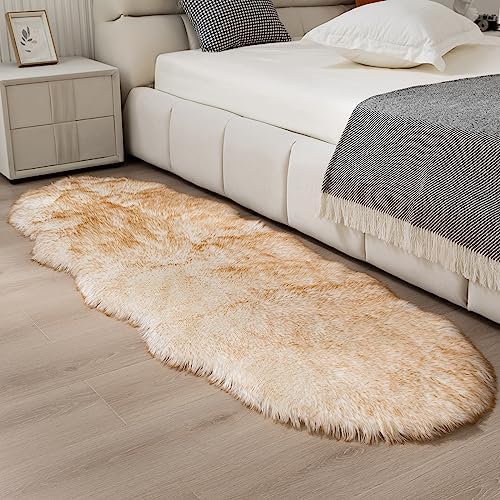Faux Fur Sheepskin Rug Soft Fluffy Plush 2x6 ft White Yellow