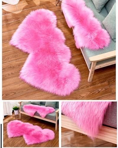 XISAOK Double Heart Shape Plush Fuzzy Carpet