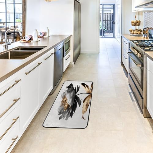 Hapuxt 39x20 Inch Luxury Gold Grey Kitchen Rug
