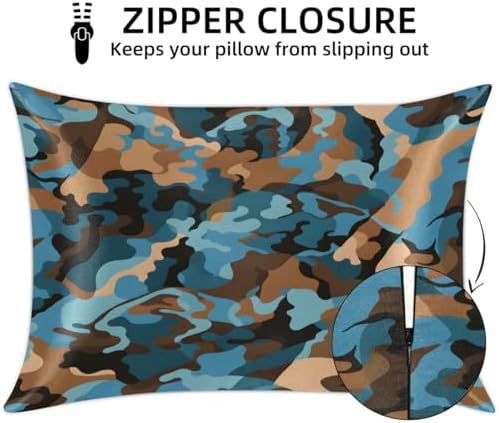 GzLeyigou Blue Brown Camo Satin Pillowcase