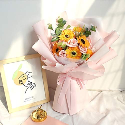 Realistic Artificial Orange Sunflower Bouquet with Carry Bag