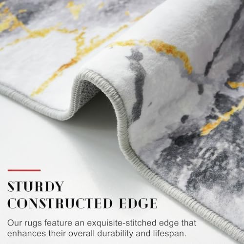Modern Abstract 3x5 Area Rug Marble Grey White