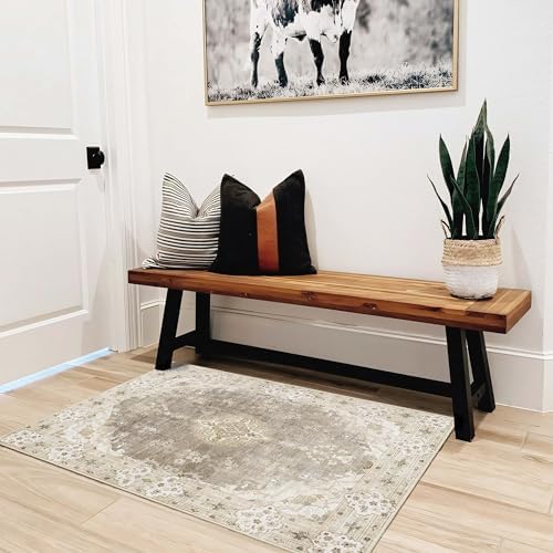 MUJOO Beige Floral Area Rug 2x3