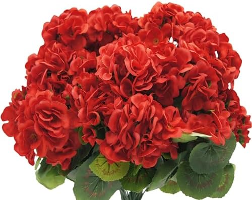 JOJAZE 8PCS Artificial Geraniums Silk Flowers UV Resistant