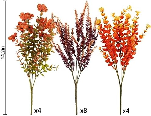 Dehoxara 16PCS Artificial Fall Flowers UV Resistant Fall Decor