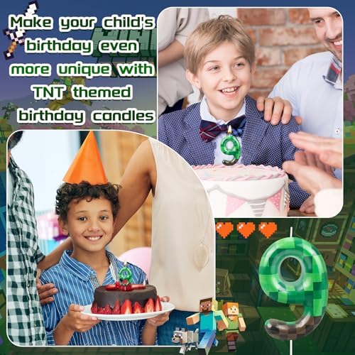 TNT Number 9 Birthday Candle - Dynamite Themed Green Cake Topper