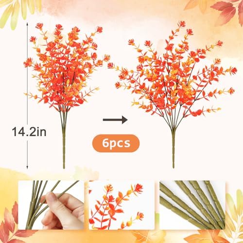 MACTING 6-Pack Fall Artificial Eucalyptus Flowers