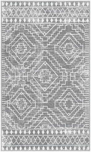 Wonnitar Moroccan 3x5 Area Rug Gray Washable Non-Slip