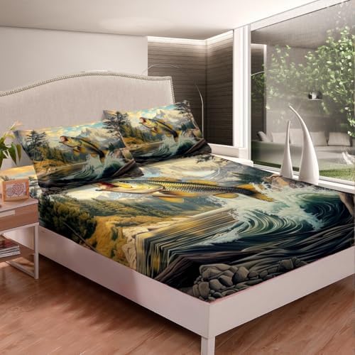 Manfei Lake House Fishing Theme Queen Sheet Set