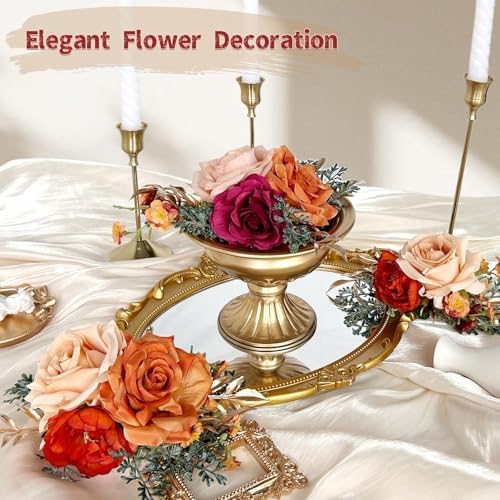 Burnt Orange Silk Flowers Wedding Cake Decor
