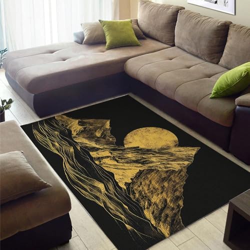 Yellow Moon Mountain Print Area Rug Non-Slip Machine Washable 1