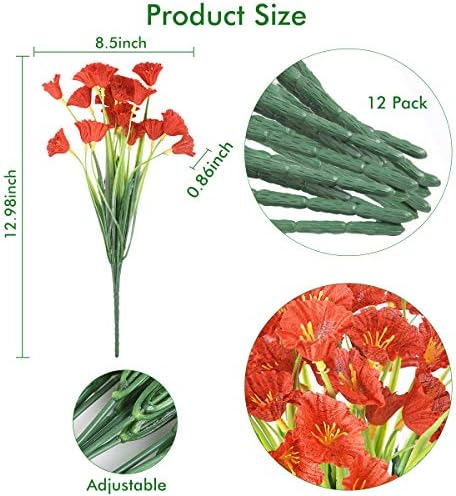 ZEOSTARO Artificial Flowers 12 Bundles UV Resistant Orange