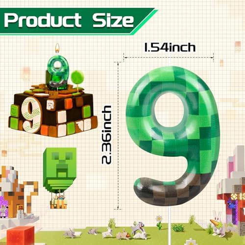 TNT Number 9 Birthday Candle - Dynamite Themed Green Cake Topper
