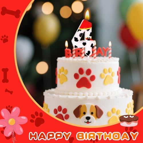 Candsun Dog Paw Birthday Candles - Number 4 Red